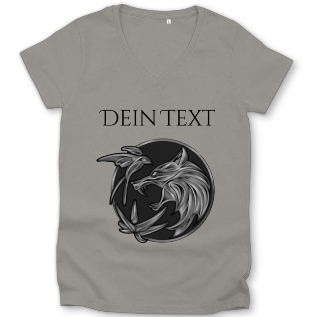 Damen Premium Bio V-Neck T-Shirt - Wolfsemblem