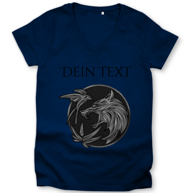 Damen Premium Bio V-Neck T-Shirt - Wolfsemblem