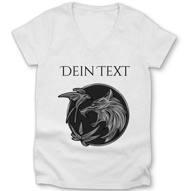 Damen Premium Bio V-Neck T-Shirt - Wolfsemblem