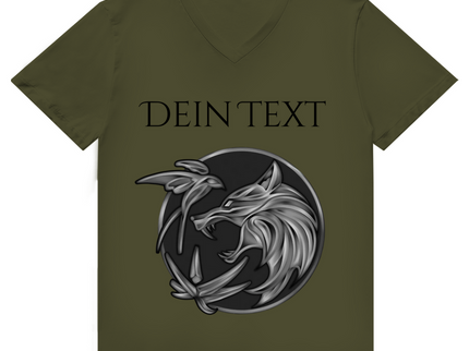 Herren Premium Bio V-Neck T-Shirt - Wolfsemblem