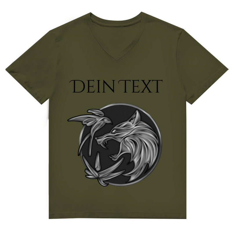 Herren Premium Bio V-Neck T-Shirt - Wolfsemblem