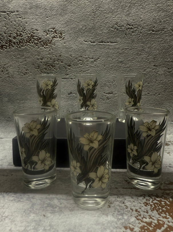 6er-Set Shotgläser „Rabe & Lilie“