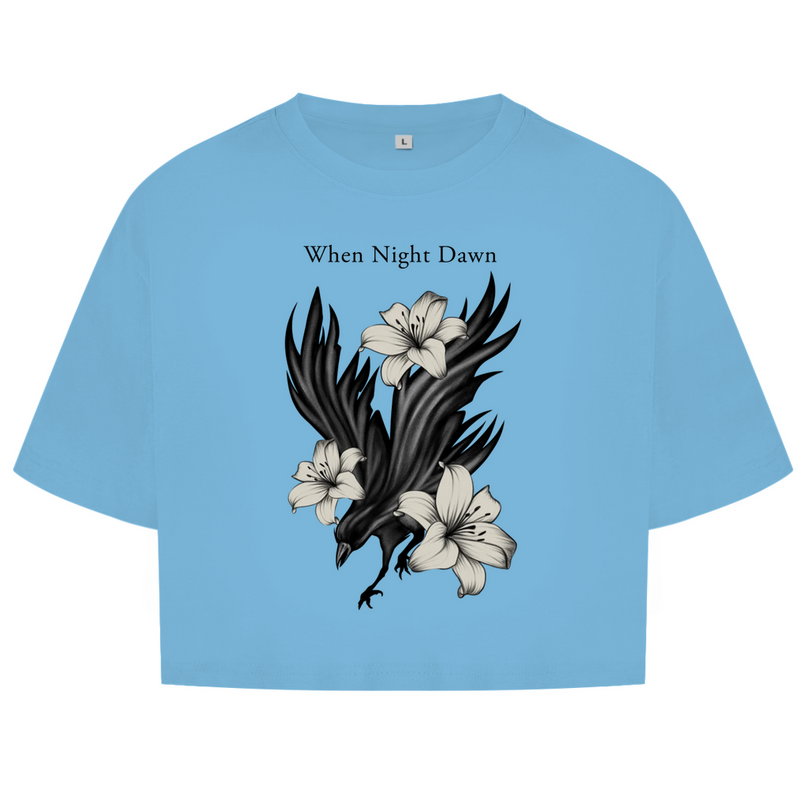 Damen Oversize Crop Top – Rabe & Lilien Motiv