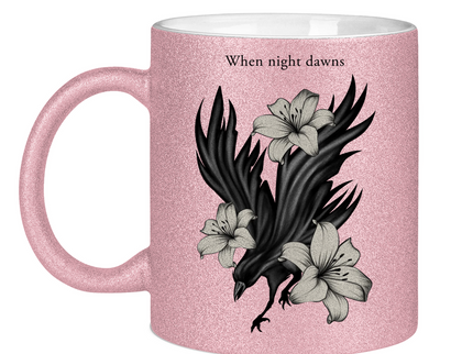 Glitzertasse – Rabe und Lilien