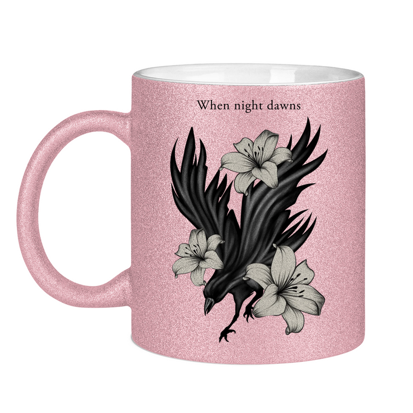 Glitzertasse – Rabe und Lilien