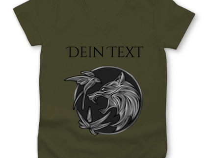 Damen Premium Bio V-Neck T-Shirt - Wolfsemblem