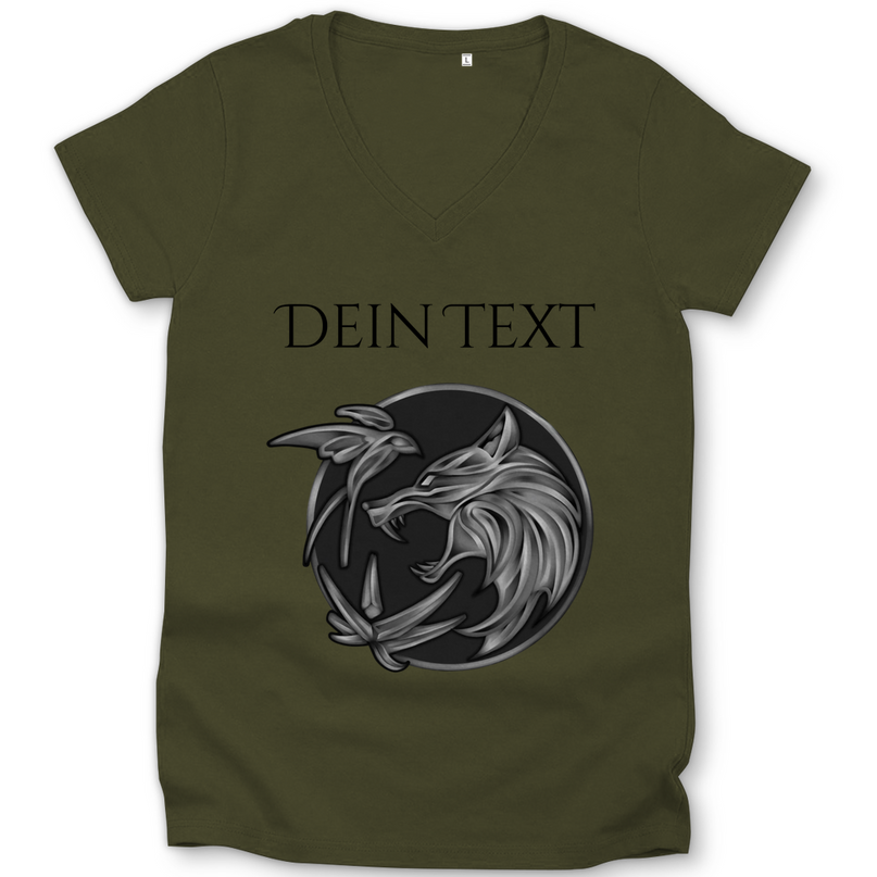 Damen Premium Bio V-Neck T-Shirt - Wolfsemblem