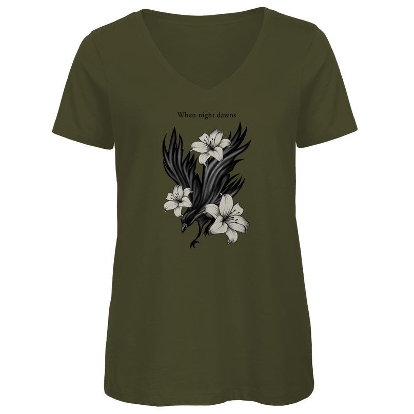 Damen Premium Bio V-Neck T-Shirt – Rabe und Lilien