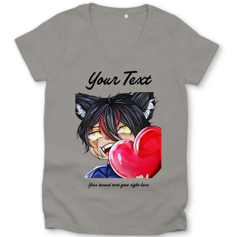 Damen Premium Bio V-Neck T-Shirt- Chibi Herz