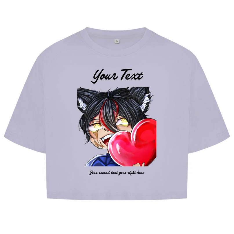 Damen Oversize Crop Top  - Chibi Herz