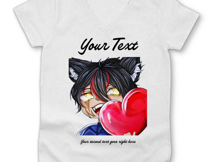 Damen Premium Bio V-Neck T-Shirt- Chibi Herz