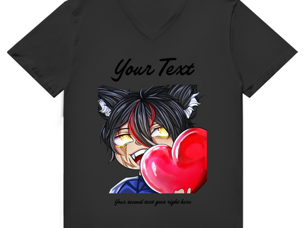 Herren Premium Bio V-Neck T-Shirt – Herz Chibi