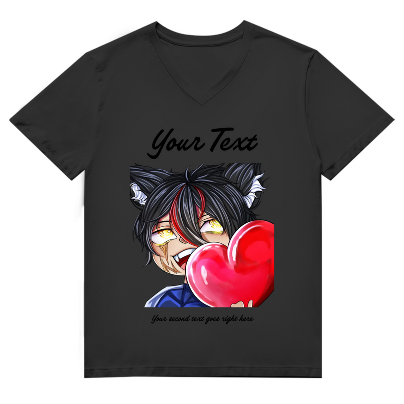 Herren Premium Bio V-Neck T-Shirt – Herz Chibi