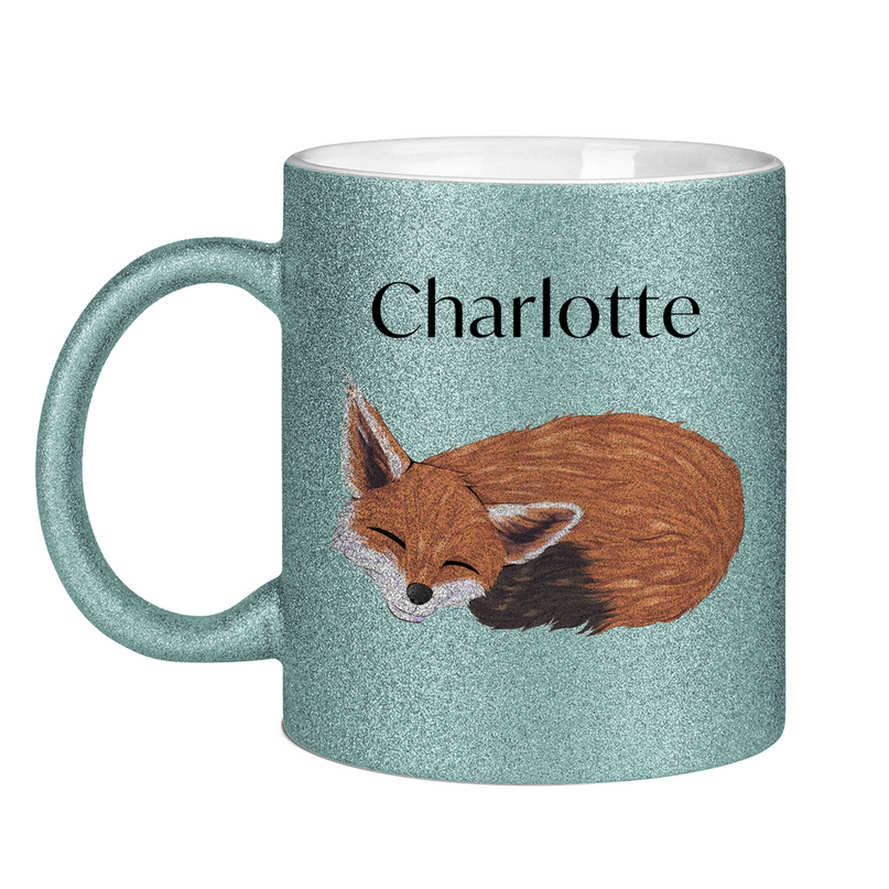 Glitzertasse – Schlafender Fuchs