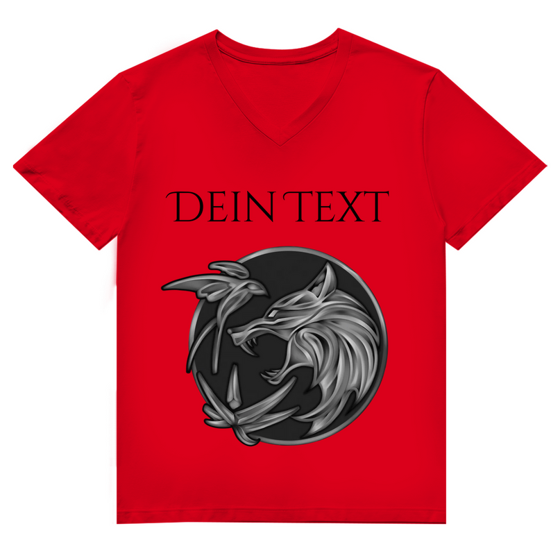 Herren Premium Bio V-Neck T-Shirt - Wolfsemblem