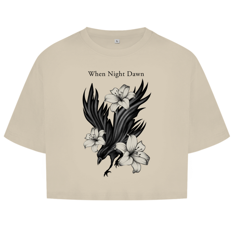 Damen Oversize Crop Top – Rabe & Lilien Motiv