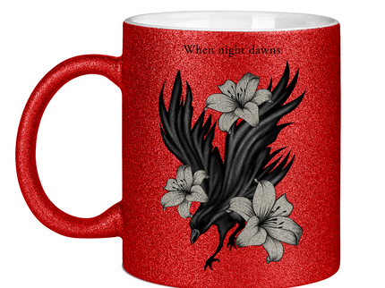 Glitzertasse – Rabe und Lilien