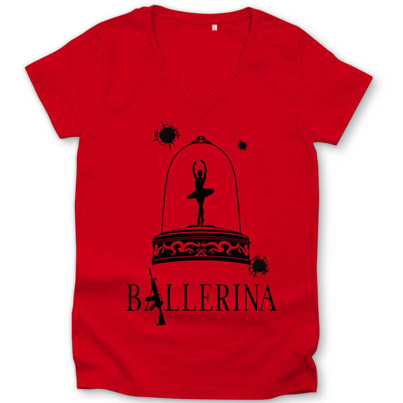 Damen Premium Bio V-Neck T-Shirt - Tänzerin im Kugelhagel