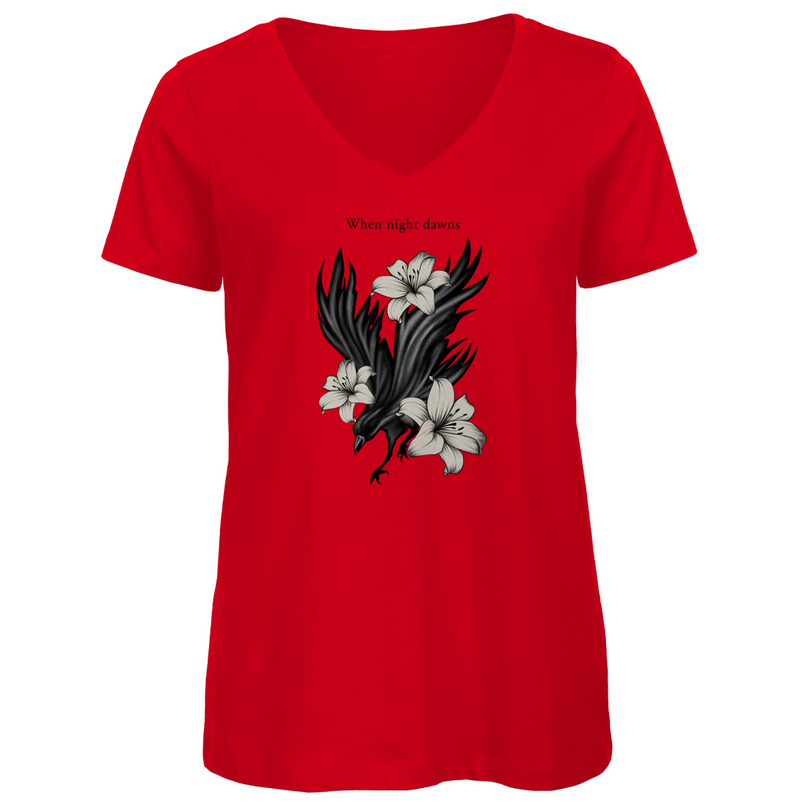 Damen Premium Bio V-Neck T-Shirt – Rabe und Lilien