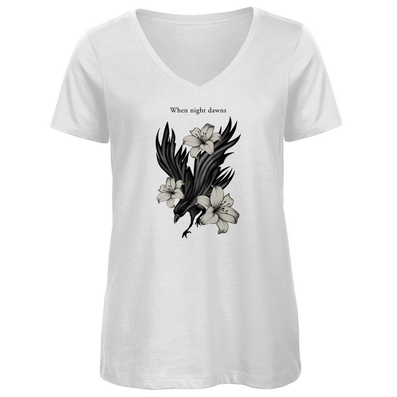 Damen Premium Bio V-Neck T-Shirt – Rabe und Lilien