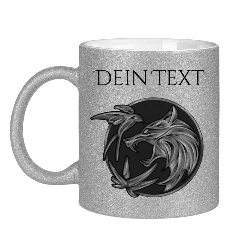 Glitzertasse - Wolfsemblem