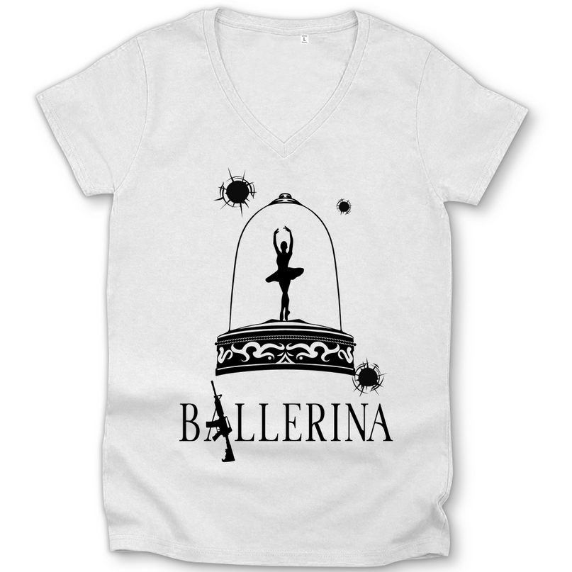Damen Premium Bio V-Neck T-Shirt - Tänzerin im Kugelhagel