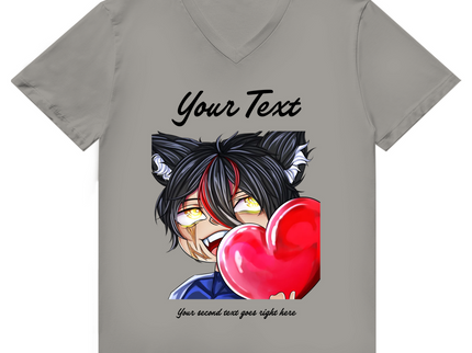 Herren Premium Bio V-Neck T-Shirt – Herz Chibi