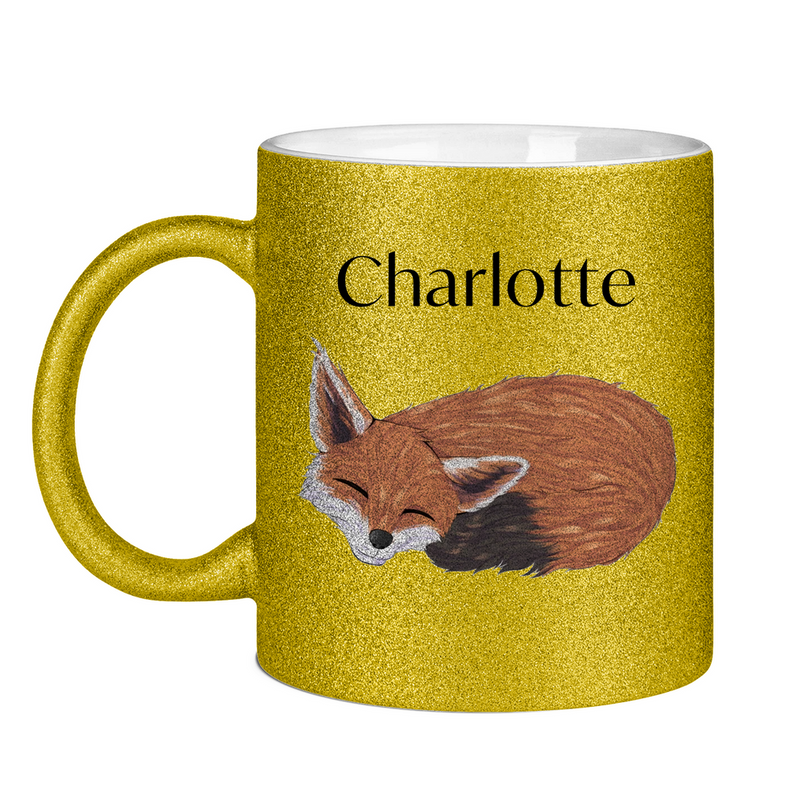 Glitzertasse – Schlafender Fuchs